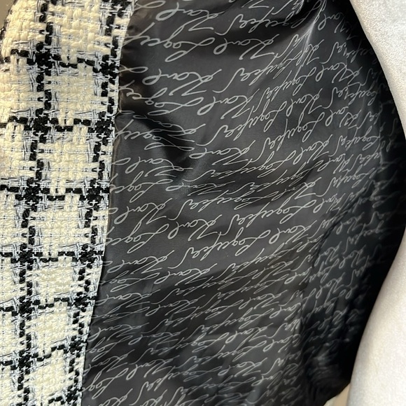 Karl Lagerfeld Plaid Tweed Fringe Crop Full Zip Blazer - Picture 15 of 17